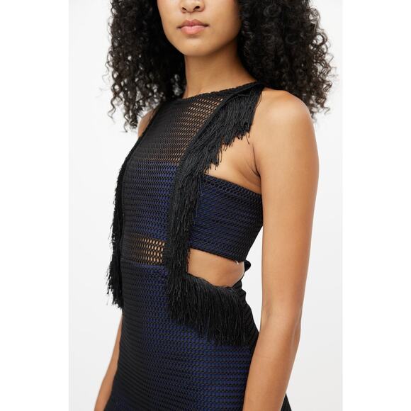 Self-Portrait Neoprene Black & Navy Flared Fringe Dress size 6 /SMALL - Picture 2 of 14